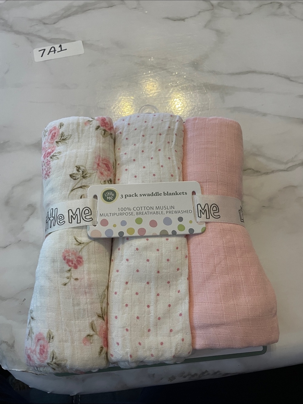 Little Me Pink Floral, Dot & Solid Muslin Swaddle Set